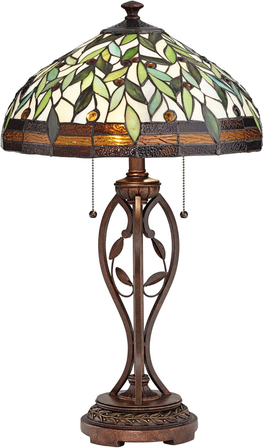 Robert Louis Tiffany Traditional Tiffany Style Table Lamp 26" High Blossoming Bronze Brown Leaf and Vine Antique Glass Shade Decor for Living Room