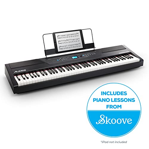 Alesis Recital Pro - 88 Key Digital Piano Keyboard with Hammer Action Weighted Keys, 2x20W Speakers, 12 Voices, Record and Lesson Mode, FX and Display