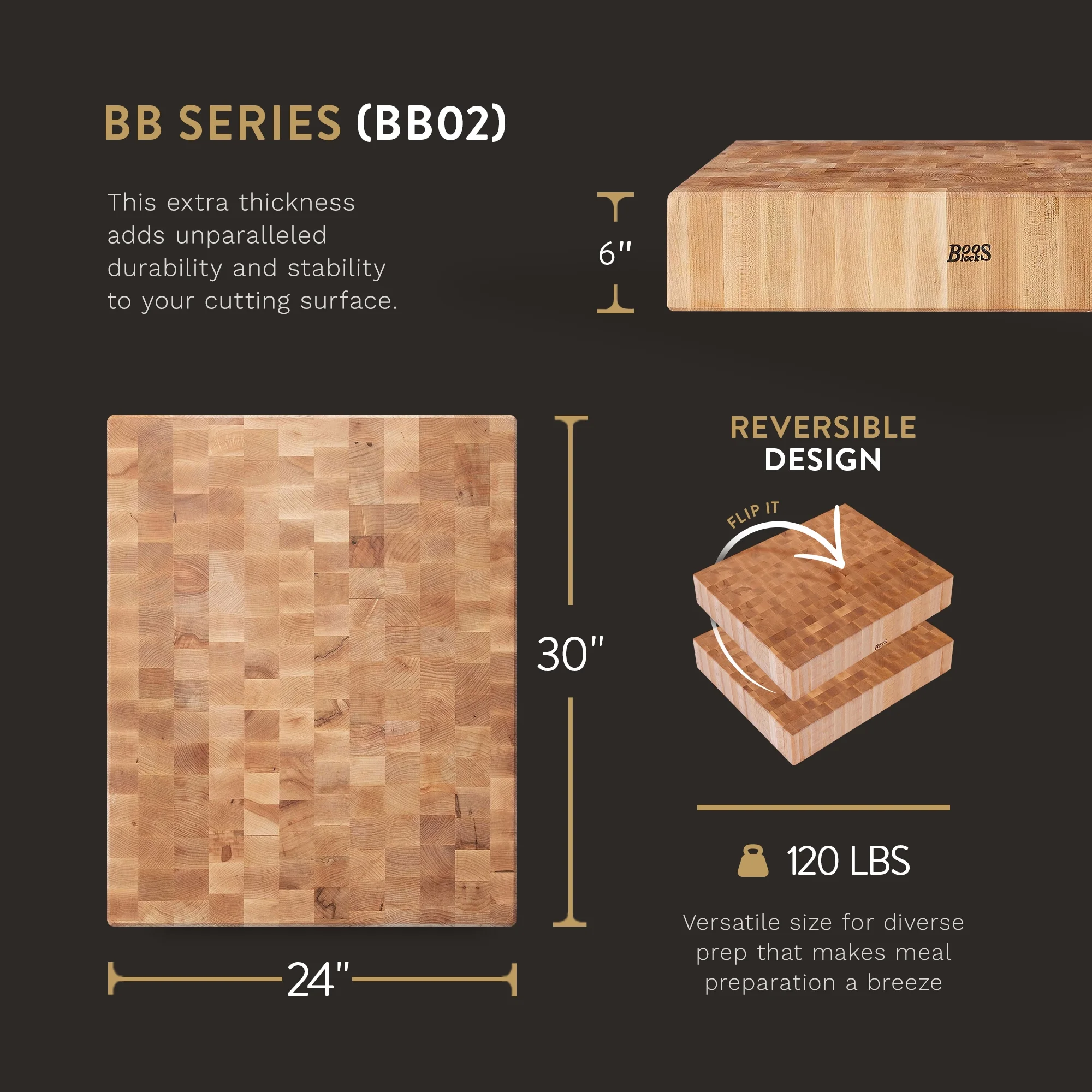 John Boos Large Maple Wood Cutting Board for Kitchen, 30” x 24” Boos Block