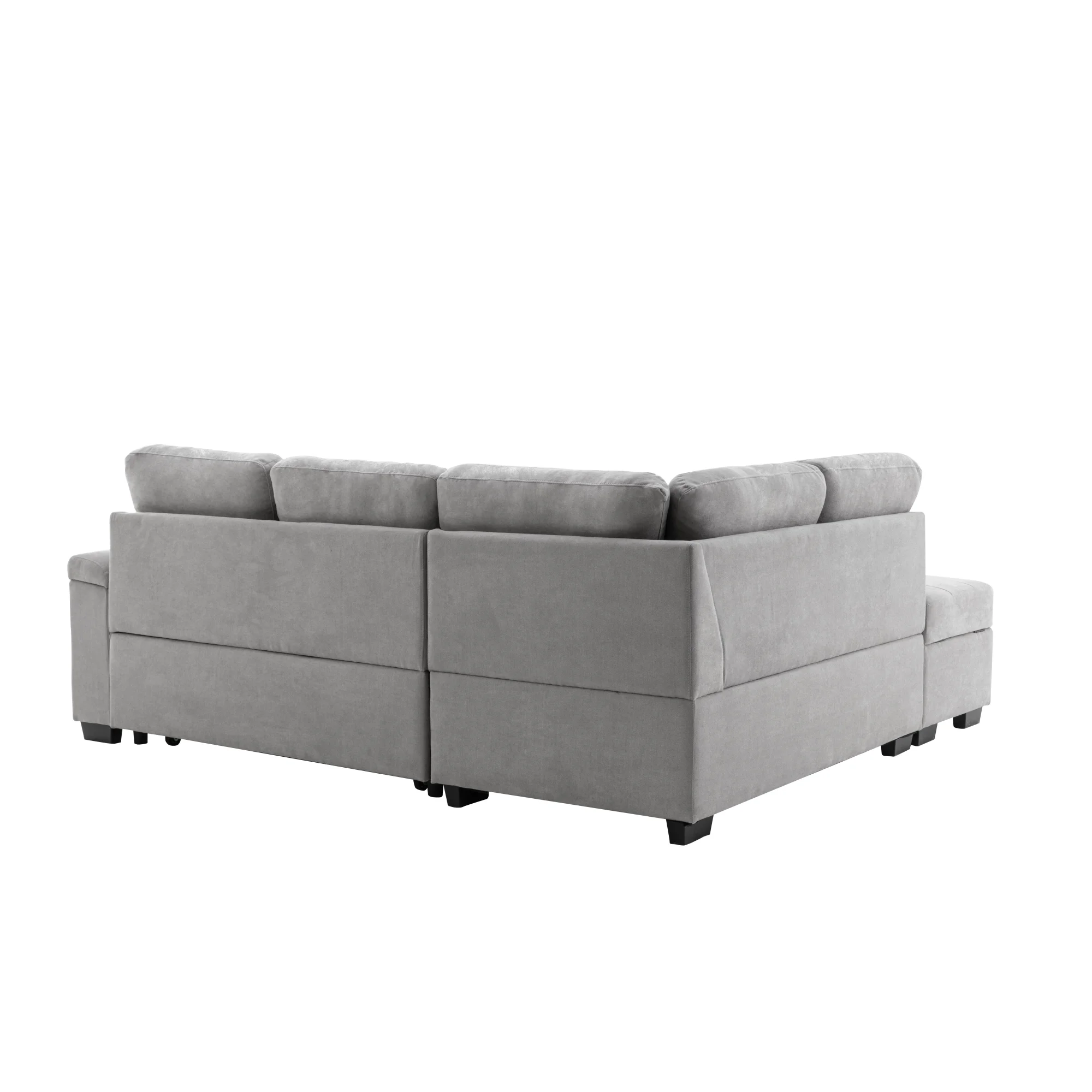 Sleeper Sectional Sofa, L-Shape Corner Couch Sofa-Bed with Storage Ottoman & Hidden Arm Storage & USB Charge for Living Room Apartment, Gray