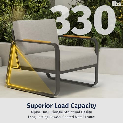 EAST OAK Courtyard Patio Furniture Set, 4-Piece Outdoor Patio Set with Sofa, Removable & Washable Deep Seating Cushion, Tempered Glass Table