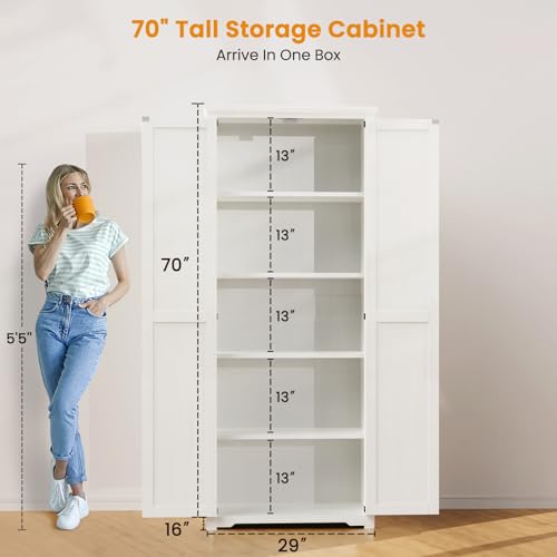 72" Tall Farmhouse Kitchen Pantry Cabinet, Large Storage Cabinet with 6 Adjustable Shelves, 4 Barn Doors & Drawer for Bathroom, Dining Room, Brown