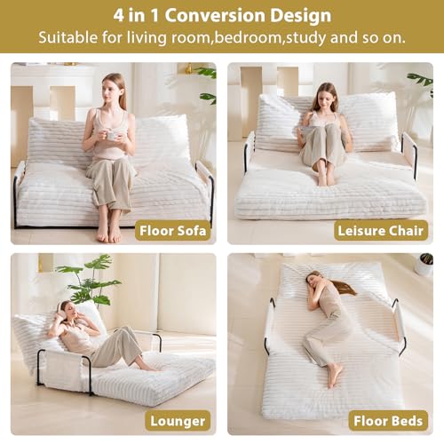 YOSHOOT Adjustable Lazy Floor Sofa, Convertible Bean Bag Sofa Bed Couch, 5-Position Foldable Sleeper Chair with Armrest