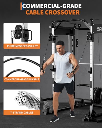 Garvee Smith Machine, 2200LBS All-in-One Squat Rack for Home Gym, Multi-Function Power Cage Cable Crossover System Strength Training Equipment