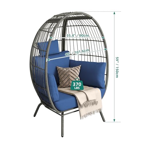 DWVO Rattan Egg Chair with Ottoman, Indoor Outdoor Egg Shape Wicker Chair for Patio, Backyard, Living Room, Basket Chair w/Footrest, 5 Cushions