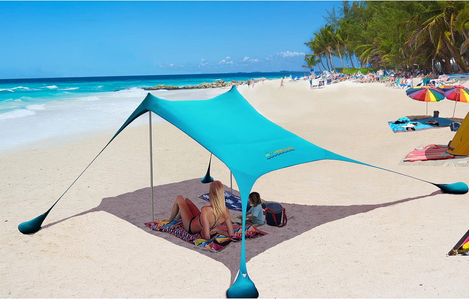 AMMSUN Beach Tent with sandbag Anchors, Portable Canopy Sun Shelter,7 X 7ft -Lightweight