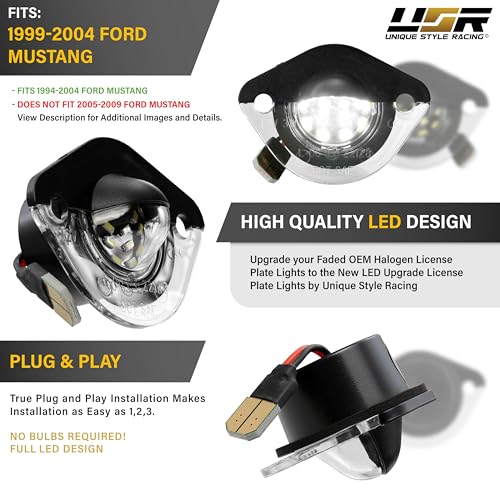 USR 96-04 Mustang V6/GT Plug and Play Tail Light Wire Harness for Sequential Signal + Total of 8 Cabnus LED Bulbs for Red Brake + White Reverse (Left