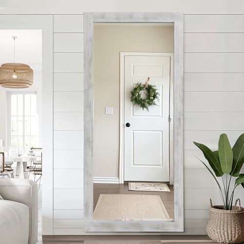 MELOMOIR Rustic Farmhouse Full Length Mirror, 64"x21" Wood Frame Floor Mirror, Free Standing Mirror Leaning Hanging Mirror