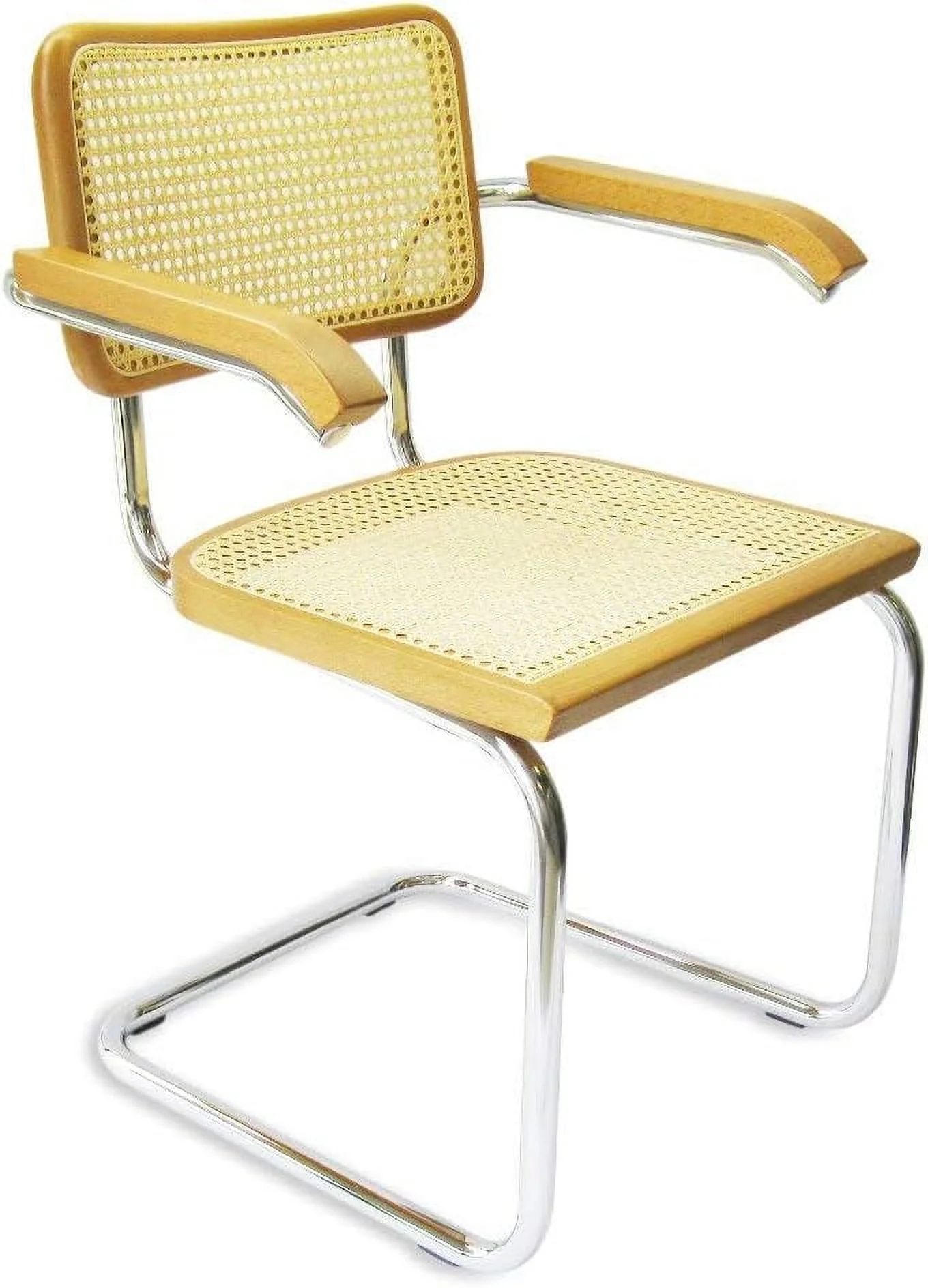 TJUNBOLIFE Marcel Breuer Cesca Cane Chrome Arm Chair in Honey Oak