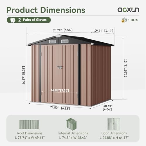 Aoxun 6.2x4 FT Shed Outdoor Storage Shed Metal Garden Shed with Lockable Doors & Slooping Roof Tool Shed Bike Shed for Backyard, Patio