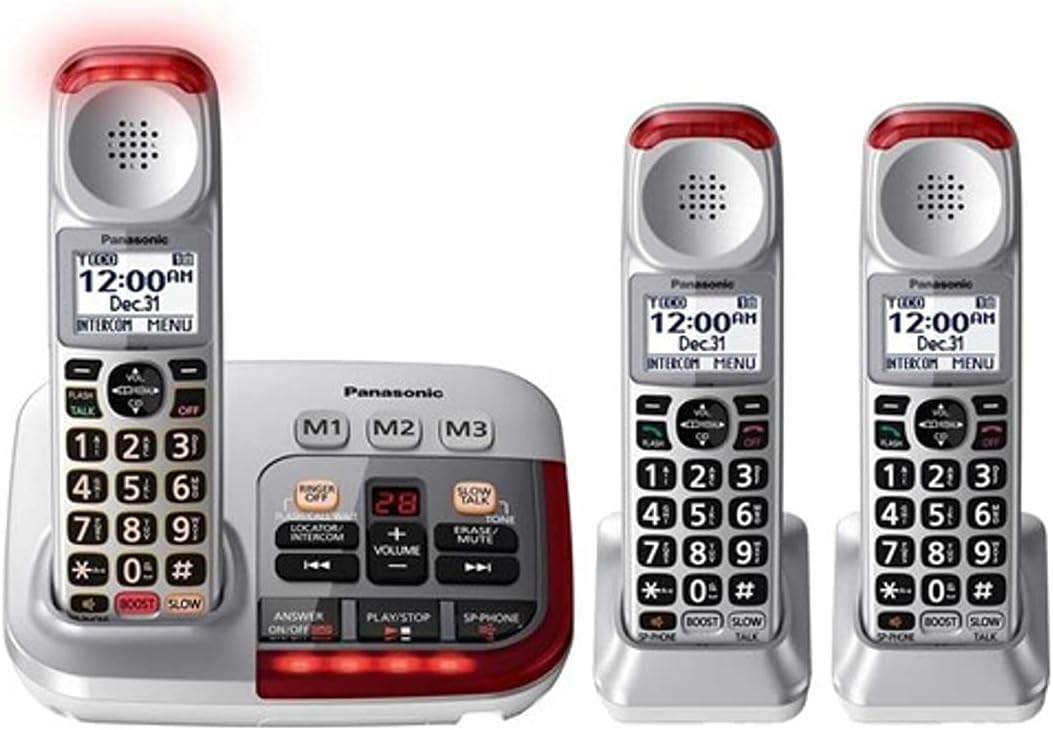 Panasonic KX-TGM450S + (2) KX-TGMA45S Digital Answering Machine with Volume Boost Control for Amplified Caller Voice Cordless Telephone-3 Handset