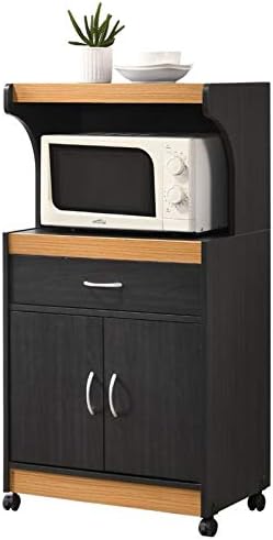 Pemberly Row Microwave Kitchen Cart with Utenstil Drawer and Storage Cabinet in White