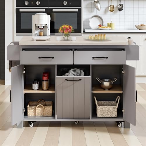 Kitchen Island Cart with Trash Can Storage