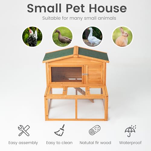 TAKUKA Outdoor Rabbit Hutch, Small Animal Wooden Chicken Coop with Nest Box