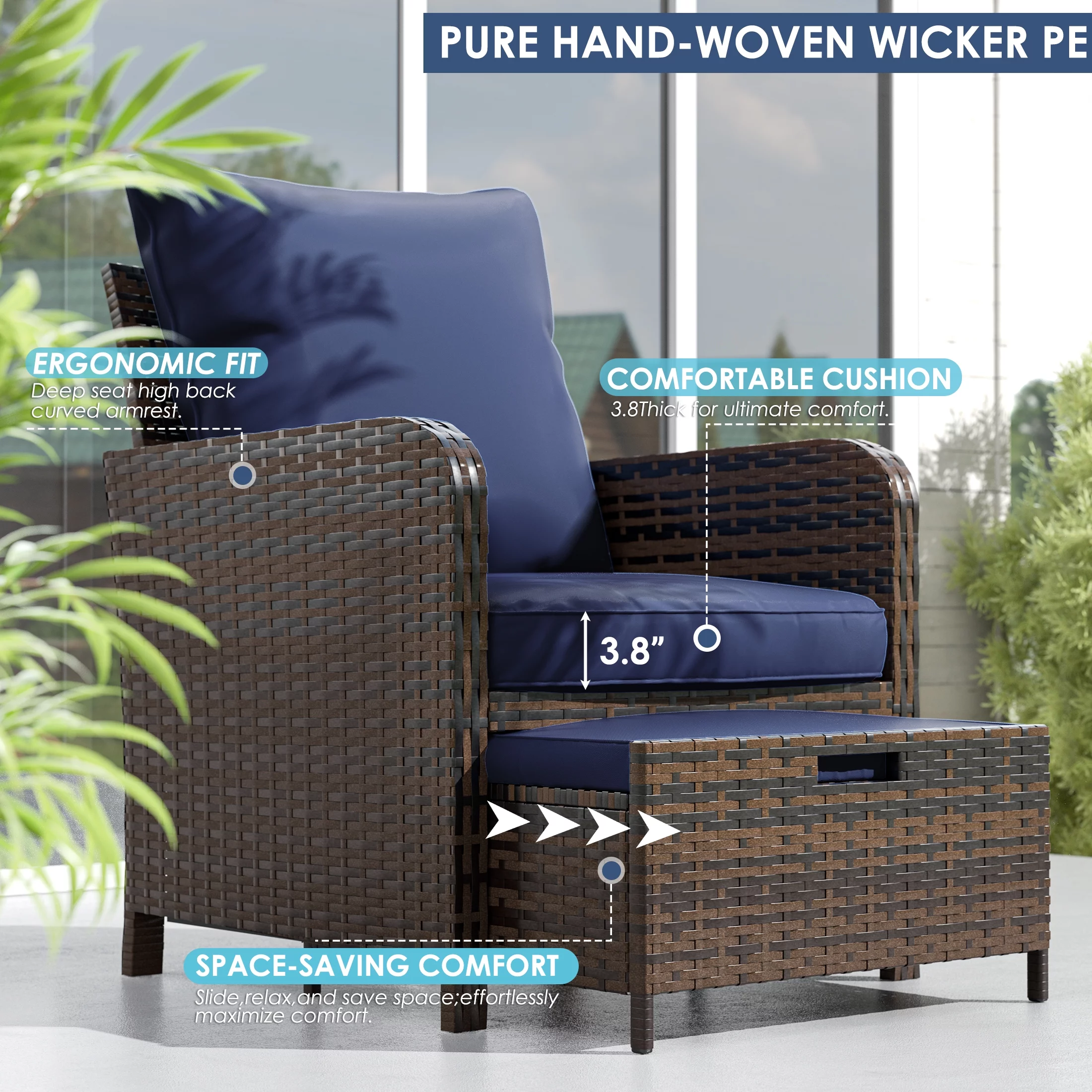 UDPATIO Balcony Furniture 5 Piece Patio Furniture Set, Outdoor Patio Chair , Navy