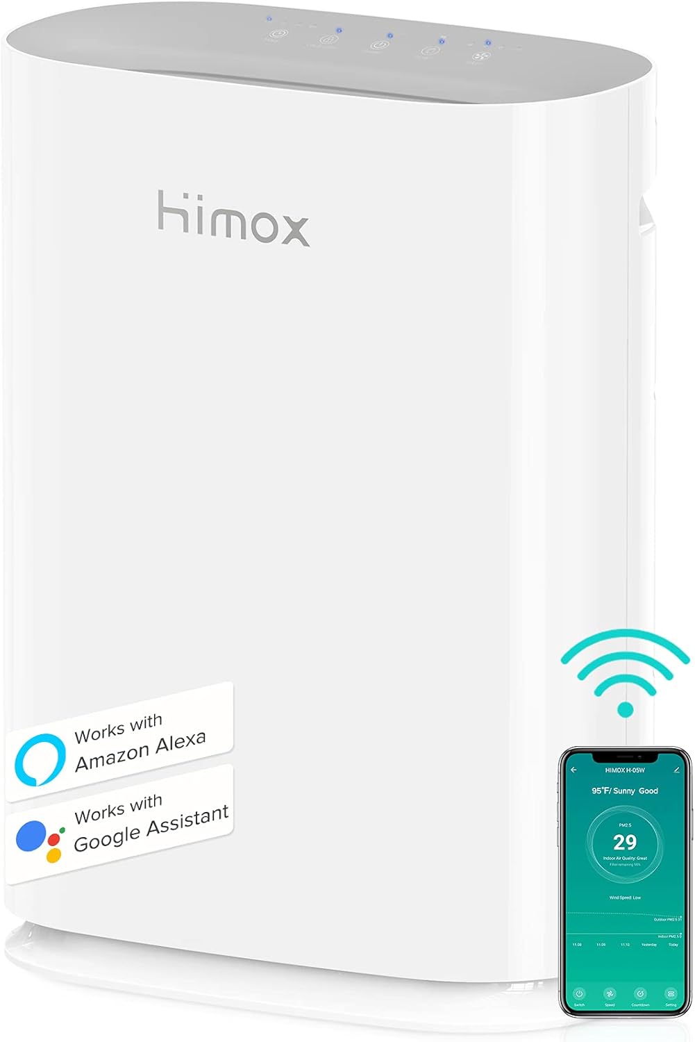 HIMOX Smart Air Purifiers for Home Bedroom Office, Super Quiet 20dB H13 HEPA Filter for bacteria Allergy Pollen Pets Dander