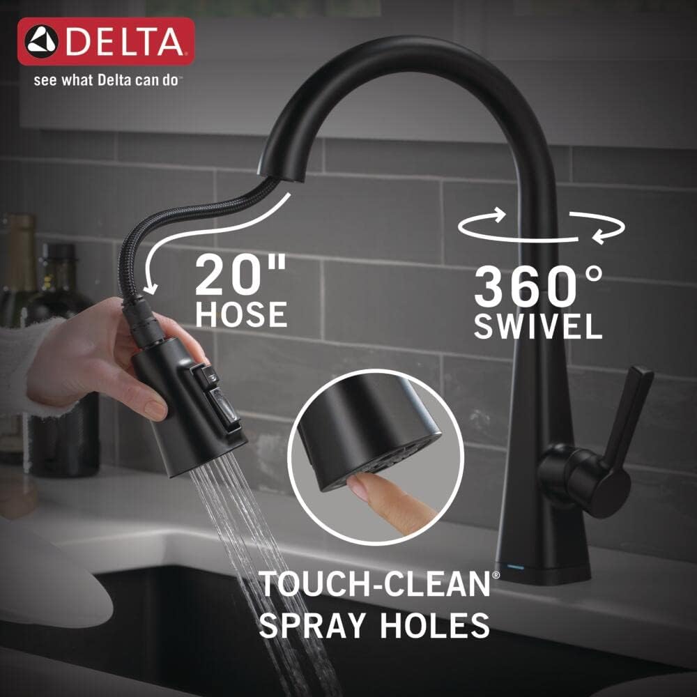 Delta Faucet Lenta Matte Black Kitchen Faucet Touch, Touch Kitchen Faucets with Pull Down Sprayer, Kitchen Sink Faucet, Kitchen Faucet Black