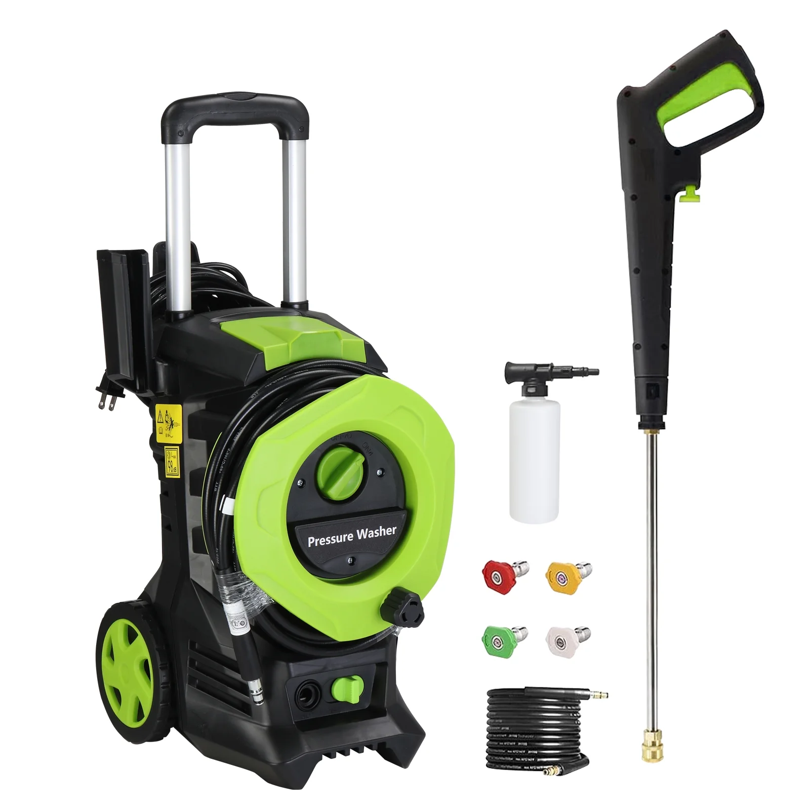 iRerts Electric Power Washer, 2000W 3380 PSI Max. 2 GPM Power Washer with Hose, 4 Nozzles, Foam Bottle