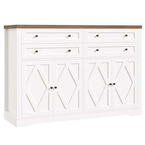 HOSTACK 55" Coffee Bar with 4 Large Drawers, 40" Tall Buffet Cabinet with Storage, Kitchen Storage Cabinet, Modern Farmhouse Sideboard Buffet