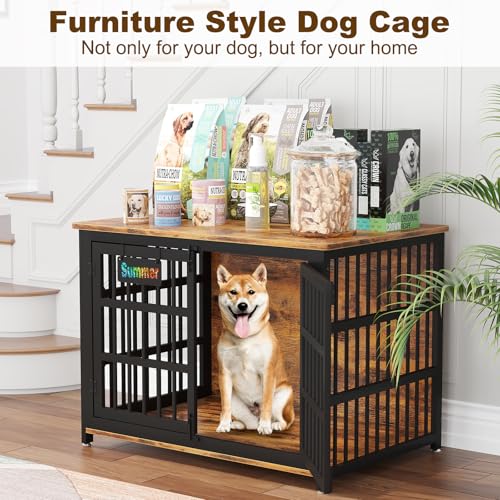 EasyCom 48"/42"/33" Dog Crate Furniture with Name Tag, Heavy Duty Dog Kennel Indoor for Large Dogs