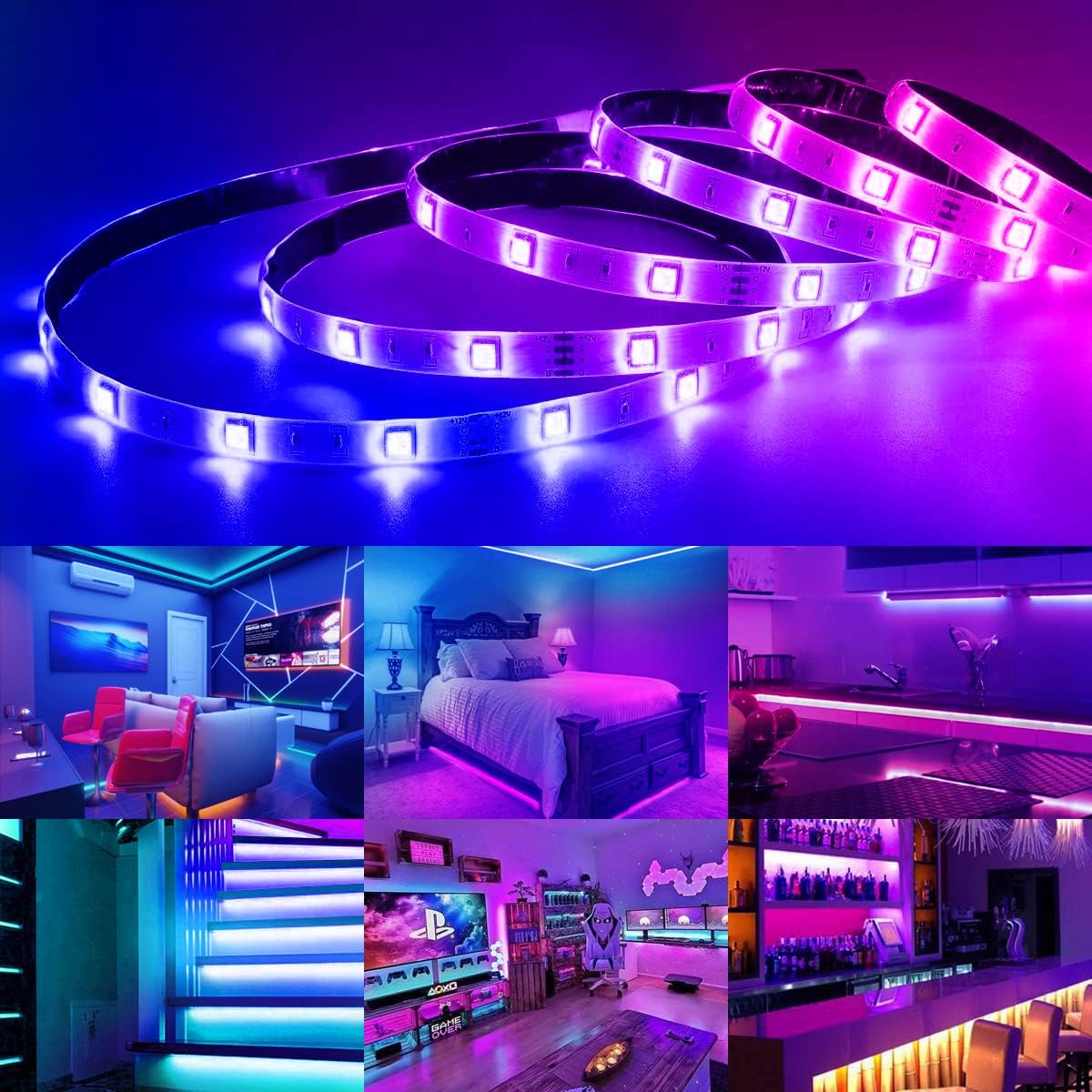 IKERY 5050 RGB Led Strip Lights 100+ ft(2 Rolls of 65.5ft) Smart Music Sync Color Changing LEDs Light Strips
