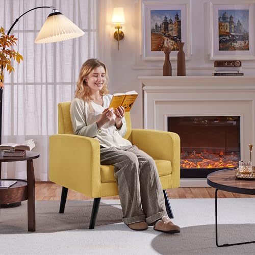 Yaheetech Mid-Century Accent Chairs, PU Leather Modern Upholstered Living Room Chair