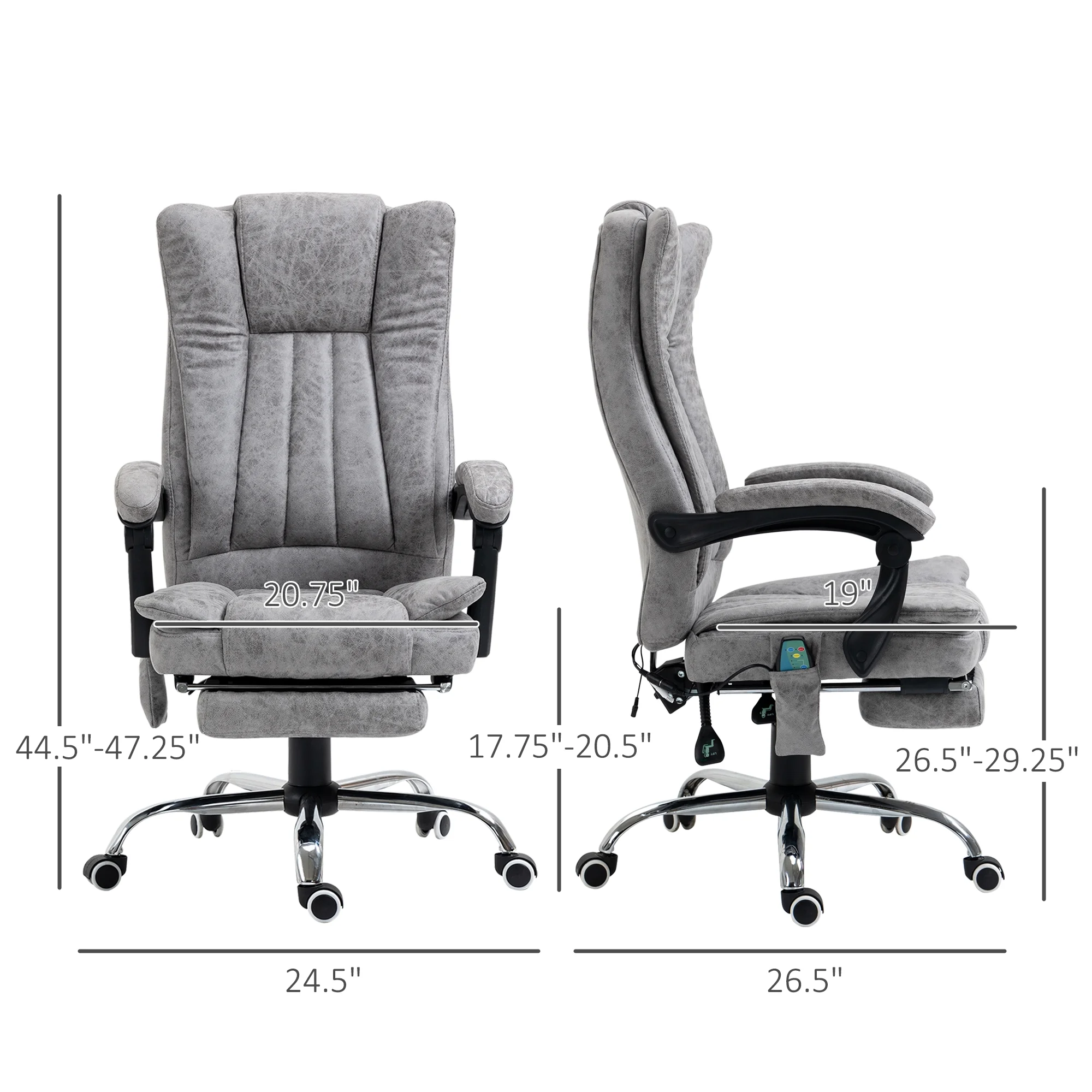 Vinsetto Microfiber Office Chair, High Back Computer Chair with 6 Point Massage, Heat, Adjustable Height and Retractable Footrest, Gray