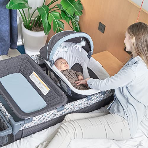 5 in 1 Multifunctional Pack and Play,Qutanix Foldable Baby Crib with Bassinets,Changing Table,Newborn Napper with Canopy,Diaper Stacker