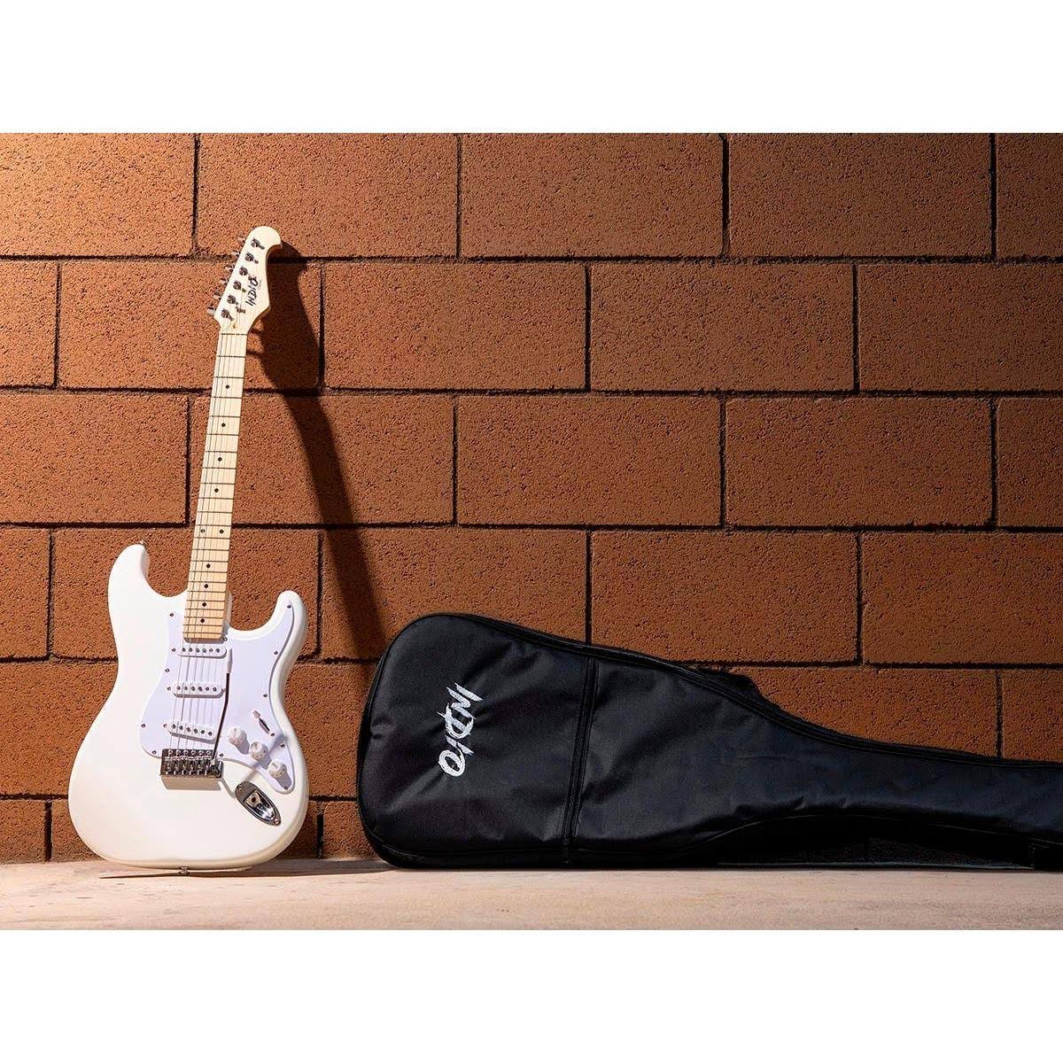 Monoprice Indio Cali Classic Electric Guitar - White, with Gig Bag