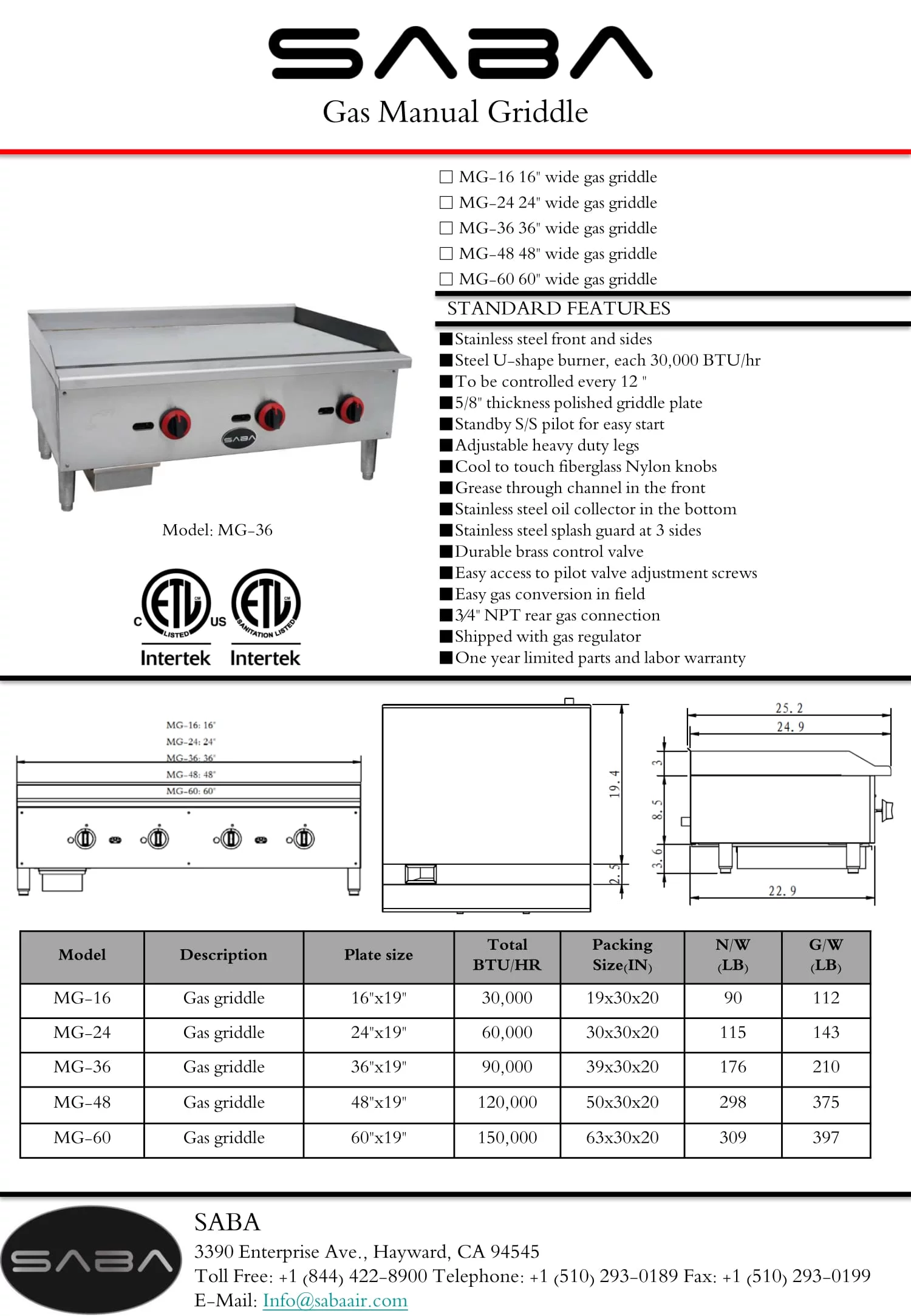 Heavy Duty Commercial Stainless Steel 36" Gas Griddle