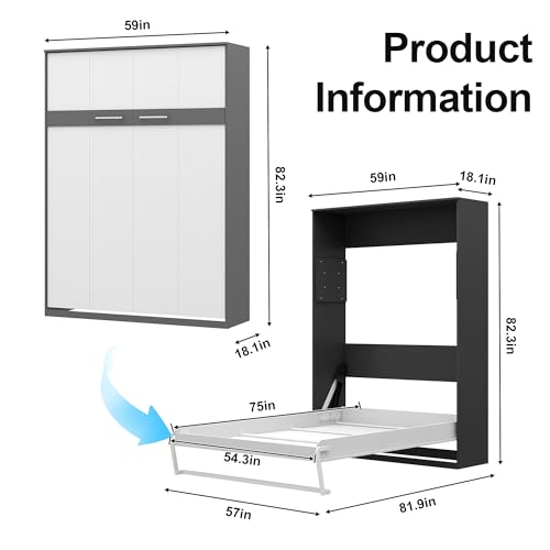 Black Wood Full Size Murphy Bed, Murphy Bed Full Space-Saving Wall Beds