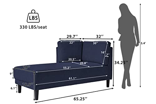 WILLIAMSPACE 65" Chaise Lounge Chair, Mid-Century Modern Fabric Indoor Chaise Corner Lounge Sofa