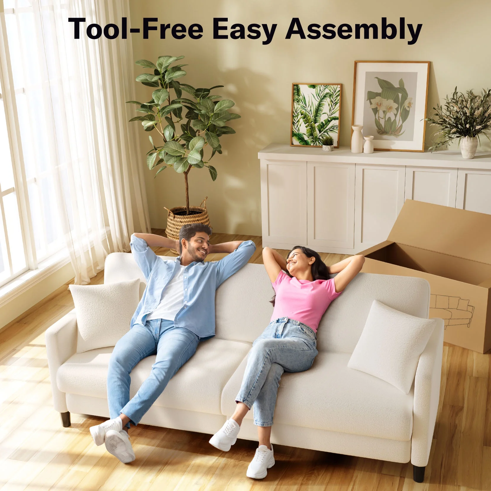 82.6" Velvet Sofa,3 Seater Upholstered Sofa with Extra Deep Seats,Soft Comfy Couch for living Room,2 Pillows,Off-White
