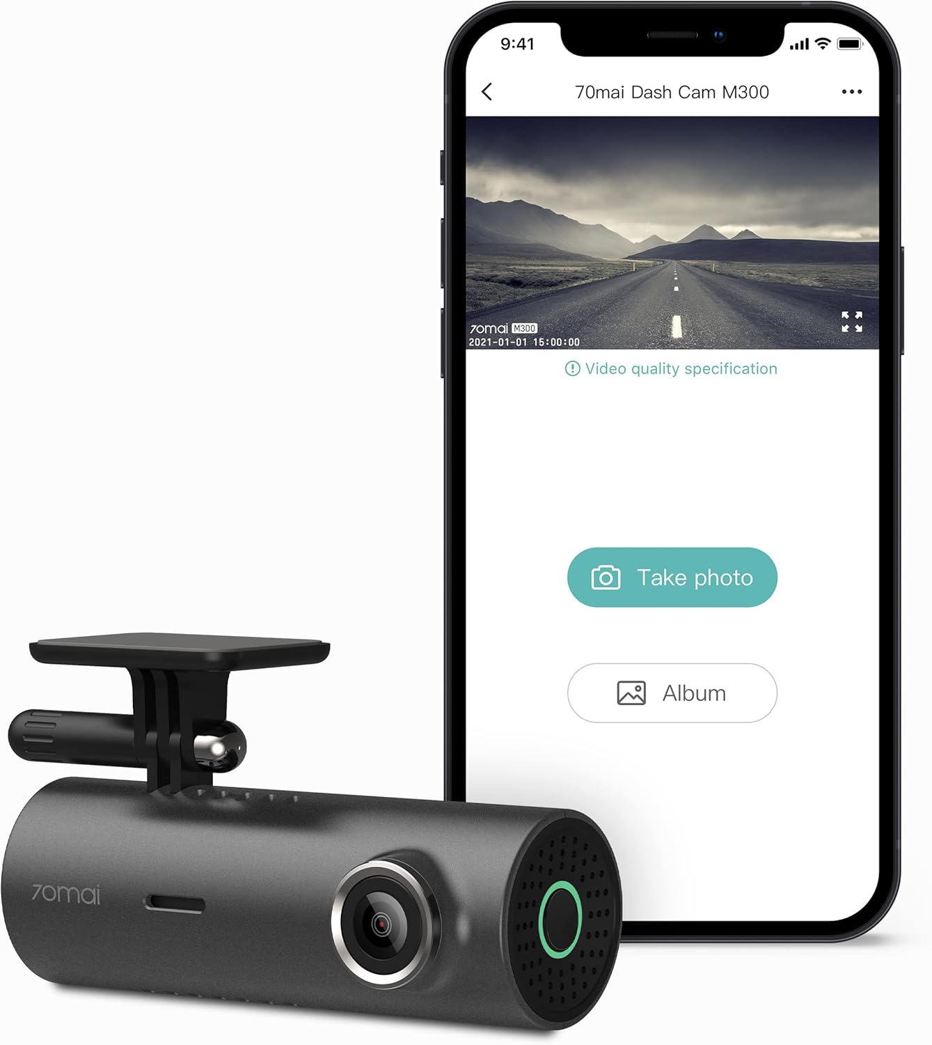 70mai Dash Cam M300, 1296P QHD, Built in WiFi Smart Dash Camera for Cars, 140° Wide-Angle FOV, WDR, Night Vision, iOS/Android Mobile App Pack of 2