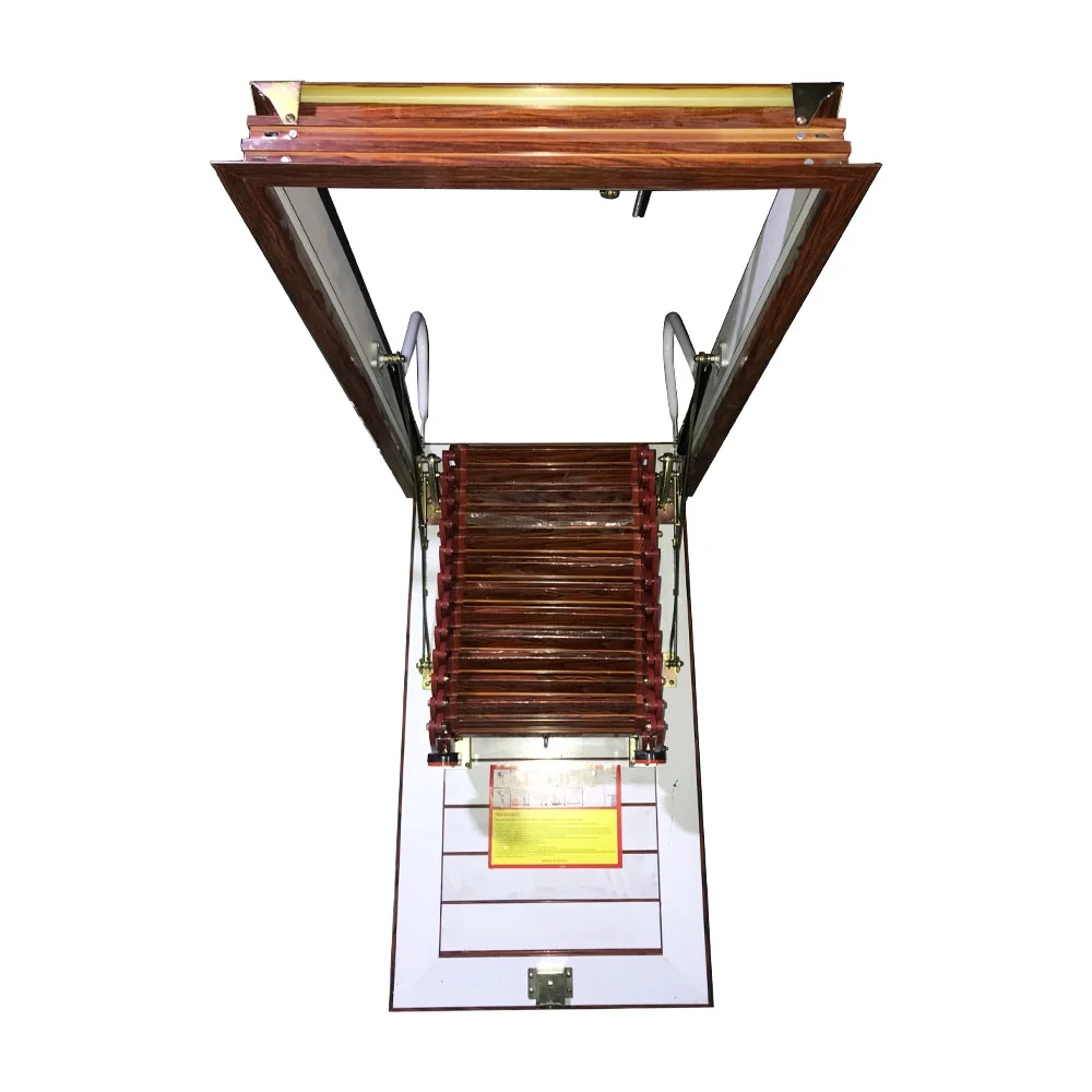 EQCOTWEA Attic Ceiling Retractable Folding Ladder Stairs 31.5*35.4in Portable Extension Staircase Red