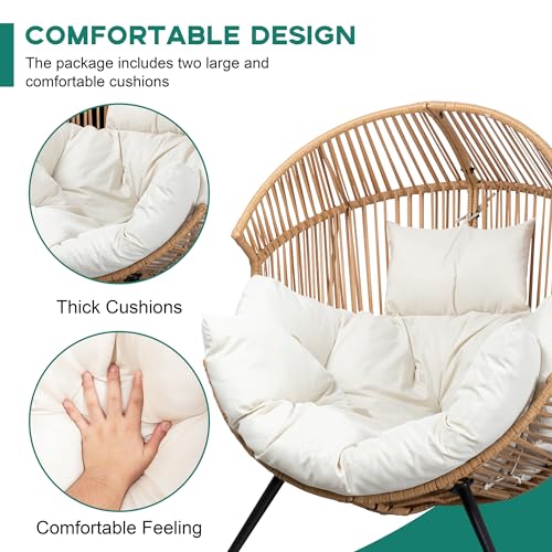 Shintenchi Wicker Egg Chair Outdoor Rattan Patio Chair with Cushion,Oversized Patio Lounge Chairs with Cushion Egg Basket Chair