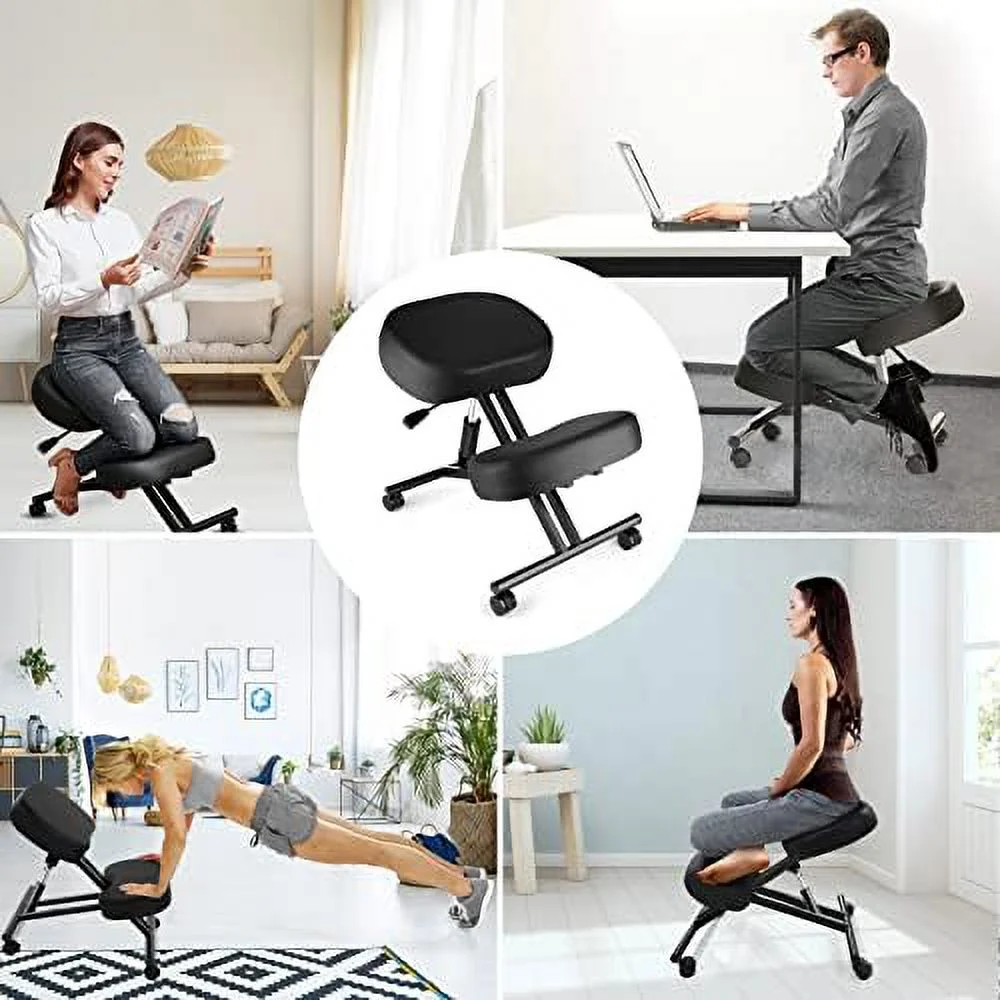 Ergonomic Office Kneeling Chair  Height Adjustable Stool with Thick Foam Cushions and Smooth Gliding Casters to Improve Posture and Relieve Pain