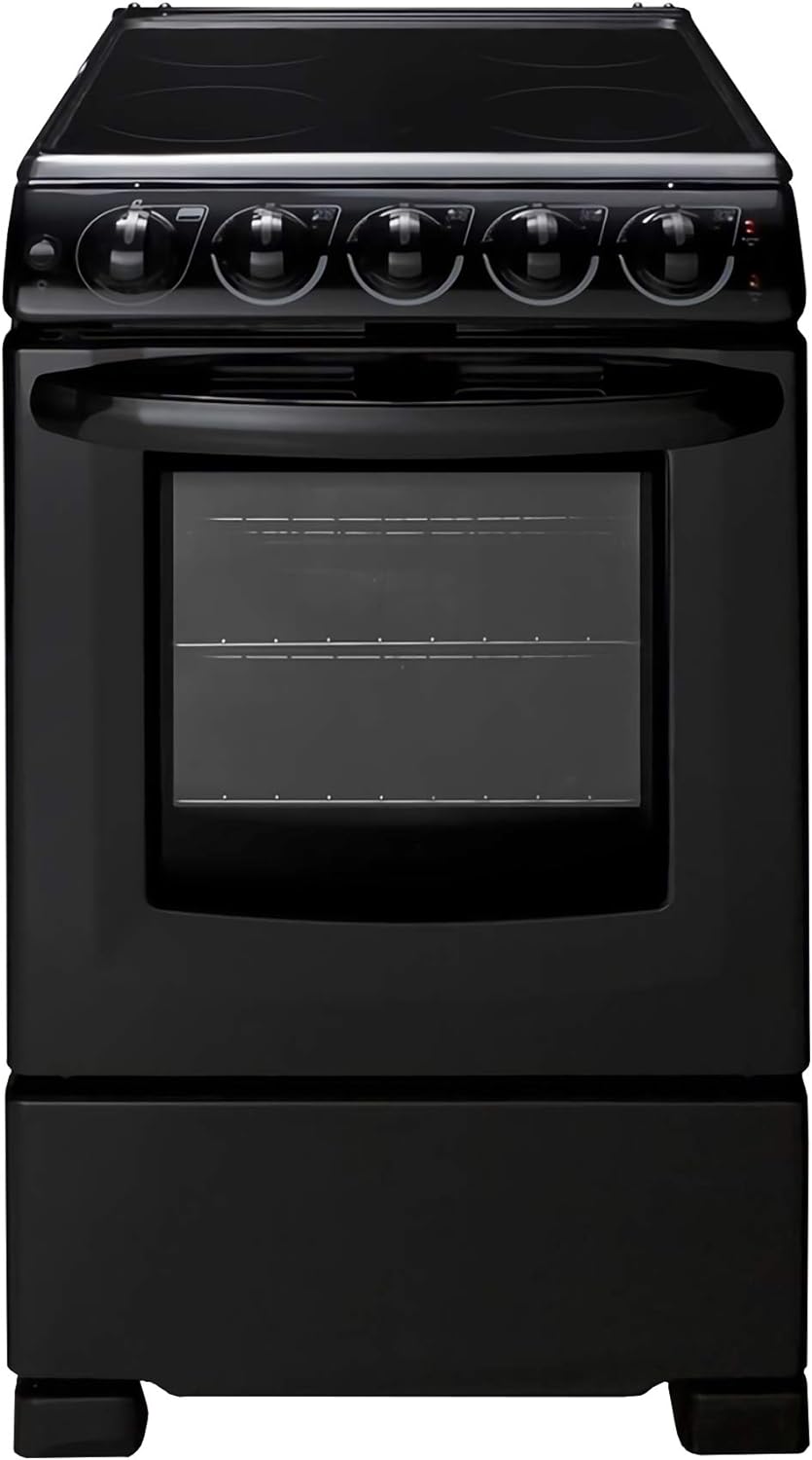 Summit Appliance REX2051BRT 20" Wide Electric Smooth-Top Range Oven, Black; Smooth Ceramic Glass Top, Removable Backguard, 4 Cooking Zones