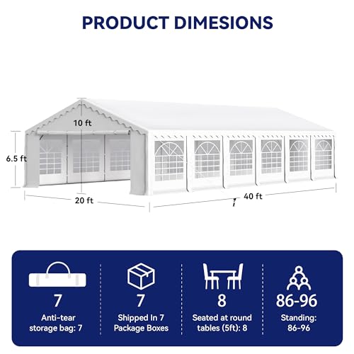 PHI VILLA 20'x16' Outdoor Heavy Duty Party Tent Large Commercial Canopy Wedding Event Shelter with Removable Sidewalls & 3 Storage Bags for Patio