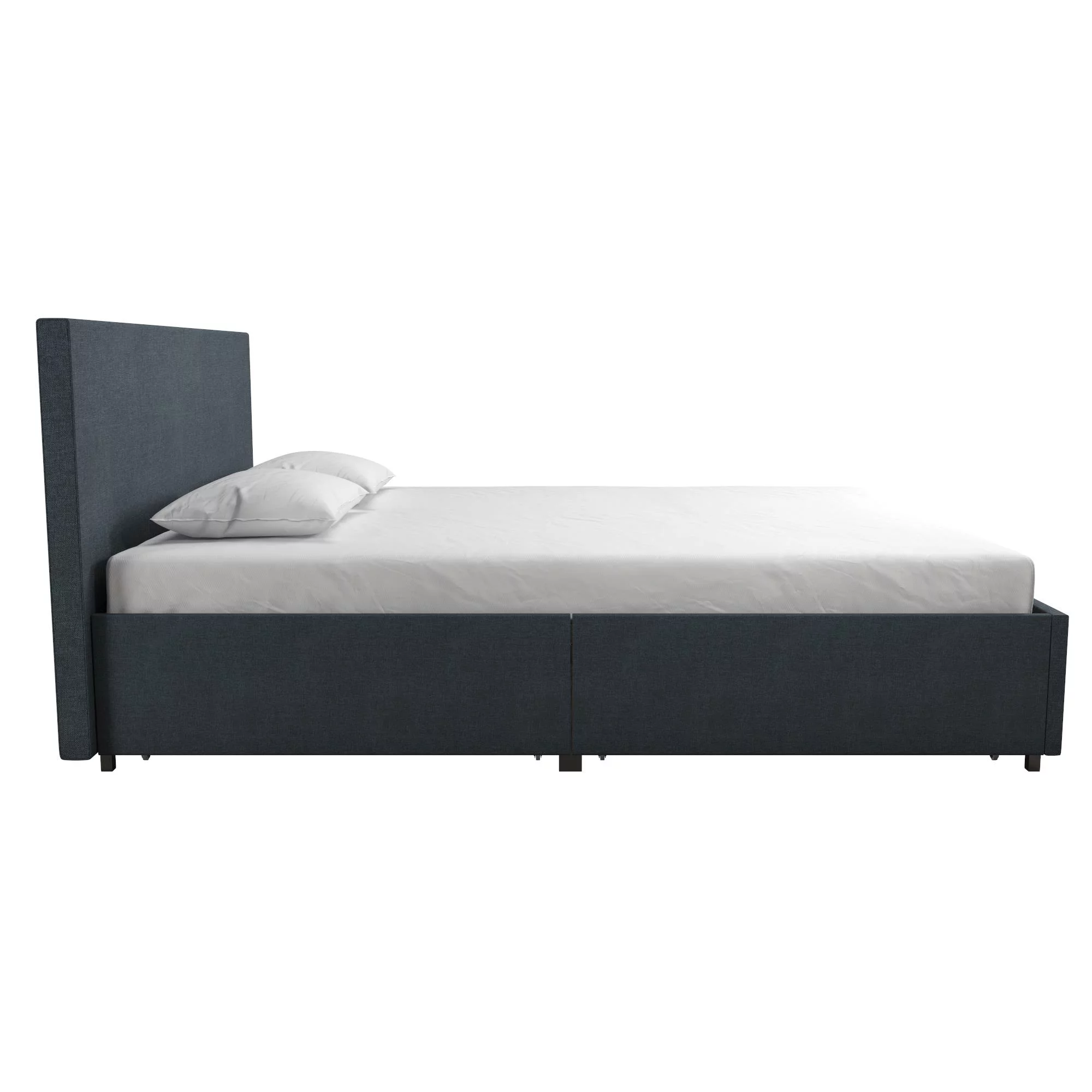 Novogratz Kelly Upholstered Storage Bed Frame, Full, Navy Blue Linen
