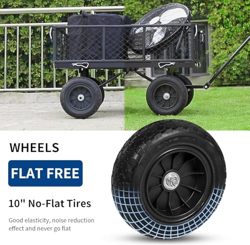 BILT HARD 880 lbs 10" Flat Free Tires Steel Garden Cart with 180° Rotating Handle and Removable Sides