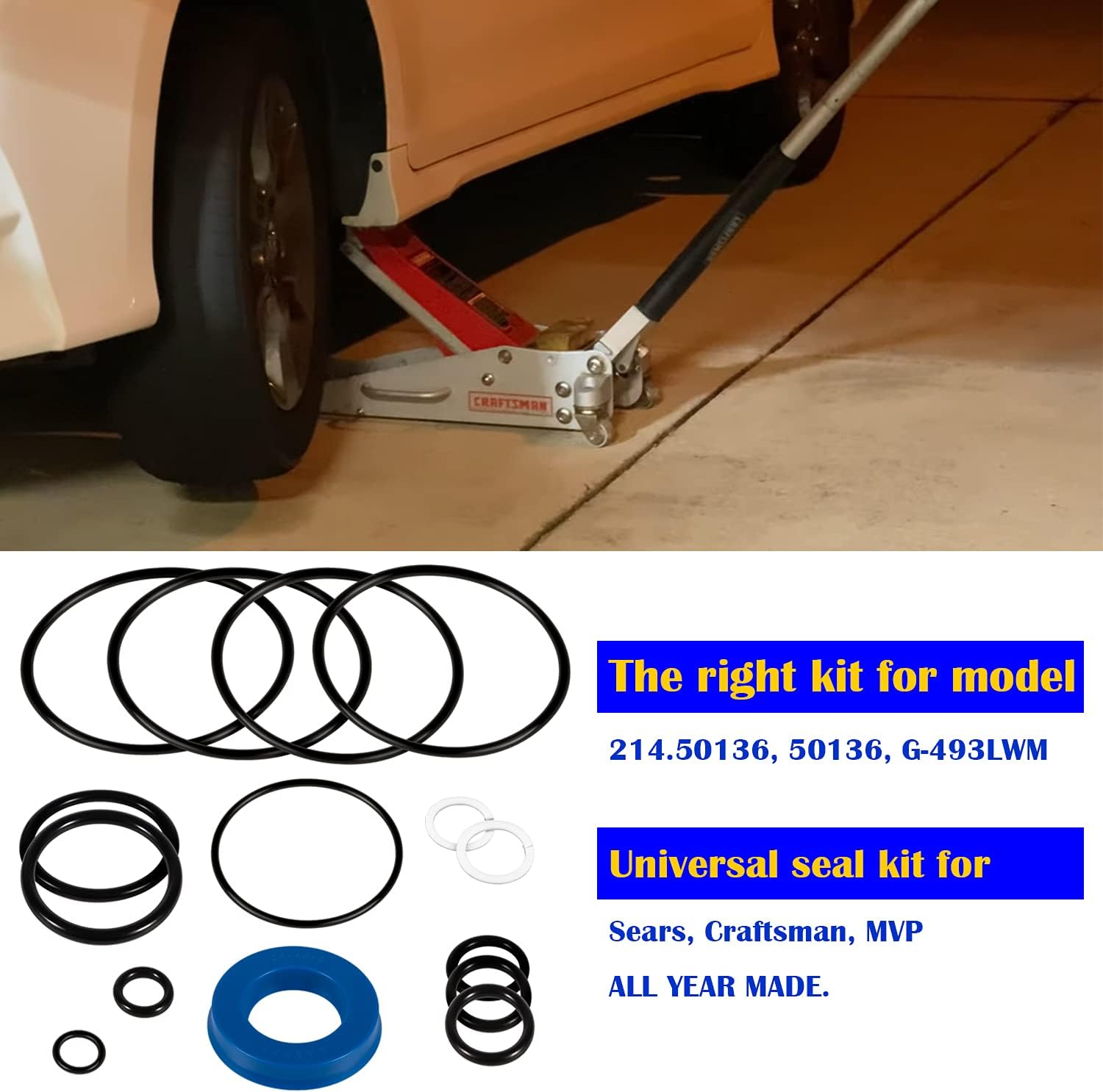 Floor Jack Seal Replacement Kit for Sears, for Craftsman, MVP - 214.50136, 50136, G-493LWM Pack of 2