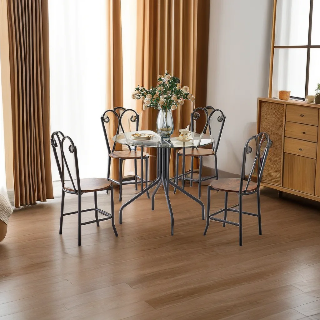 5-Piece Tempered Glass Table w/ 4 Chairs,Modern Round Dining Table Furniture Set for Home, Kitchen, Dining Room,Dining Table and Chair