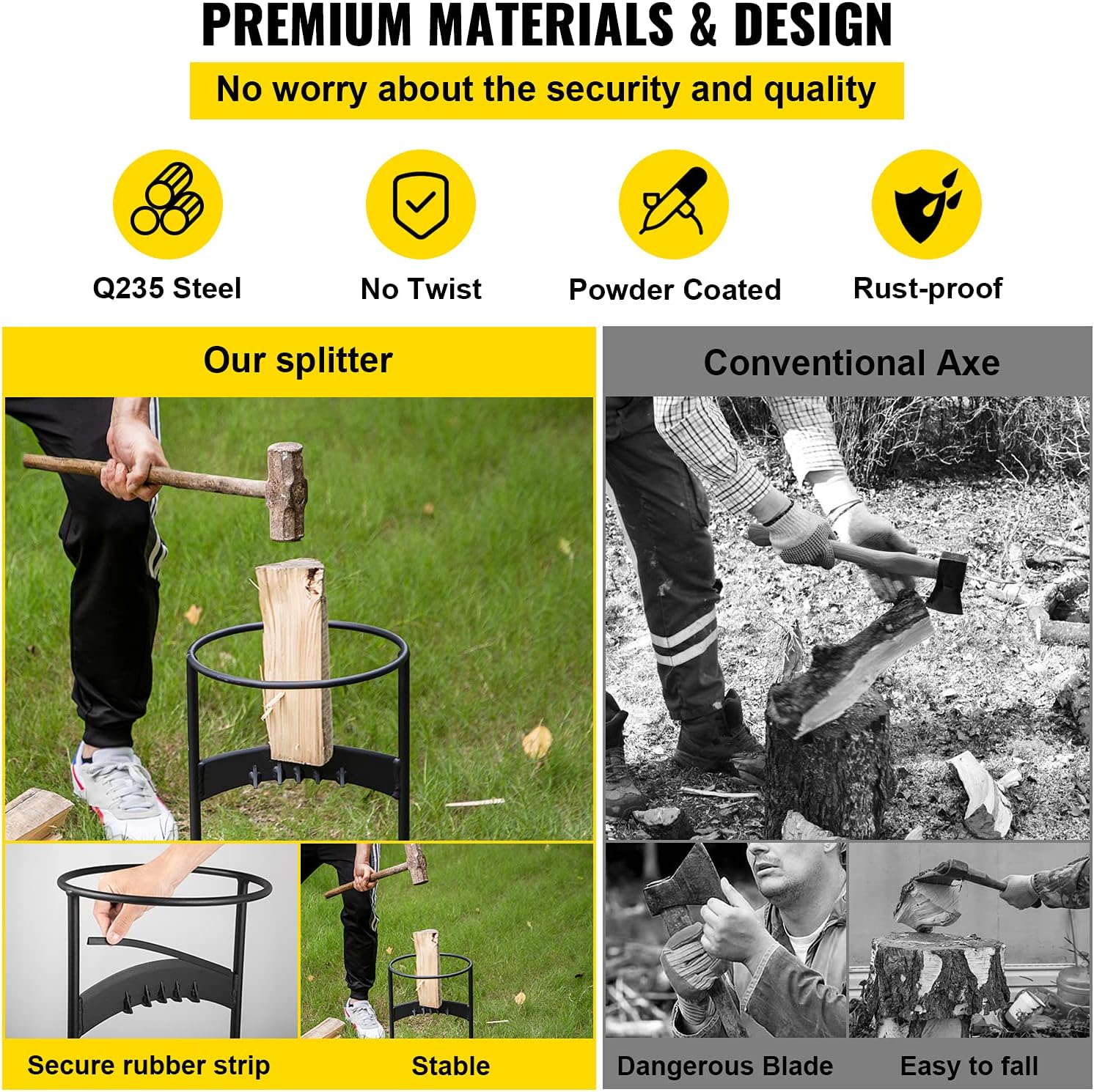 VEVOR Log Splitter 17 x 10.8, Wood Splitter for 8 Diameter Wood, Firewood Splitter 6.6 Lbs, Easy to Carry, Manual Log Splitter Made of Q235 Steel