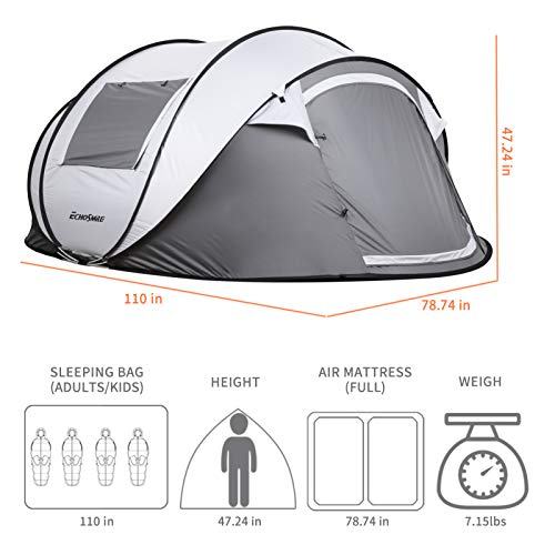 EchoSmile Camping Instant Pop Up Tent, 2/4/6/8/10 Person, Water Resistant Dome, Easy Setup for Camping Hiking and Outdoor, Portable with Carry Bag