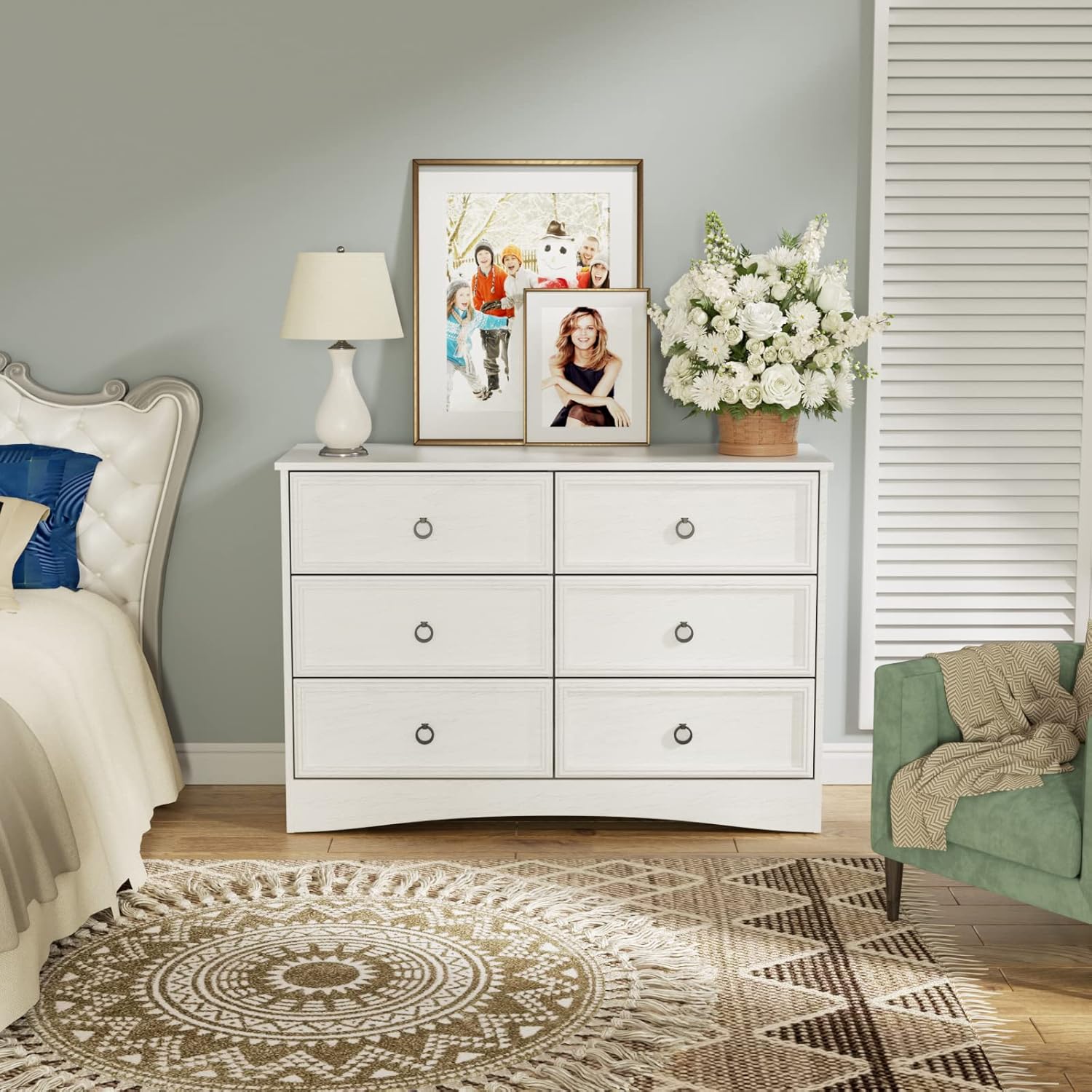 Modern 6 Drawer Dresser, Dressers for Bedroom, Large Chest of Drawers Closet Organizers and Storage Clothes - Easy Pull Handle