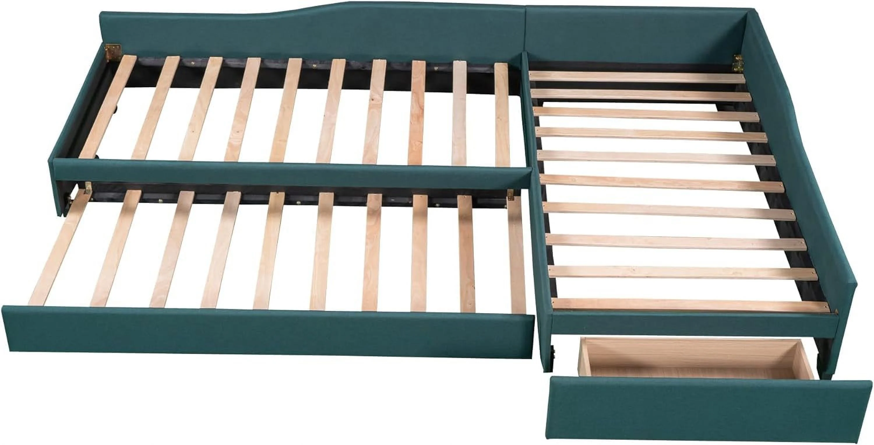 Upholstered Double Size Daybed With Trundle And Drawer, Living Room Sofa Bed, No Box Spring Need (Green)