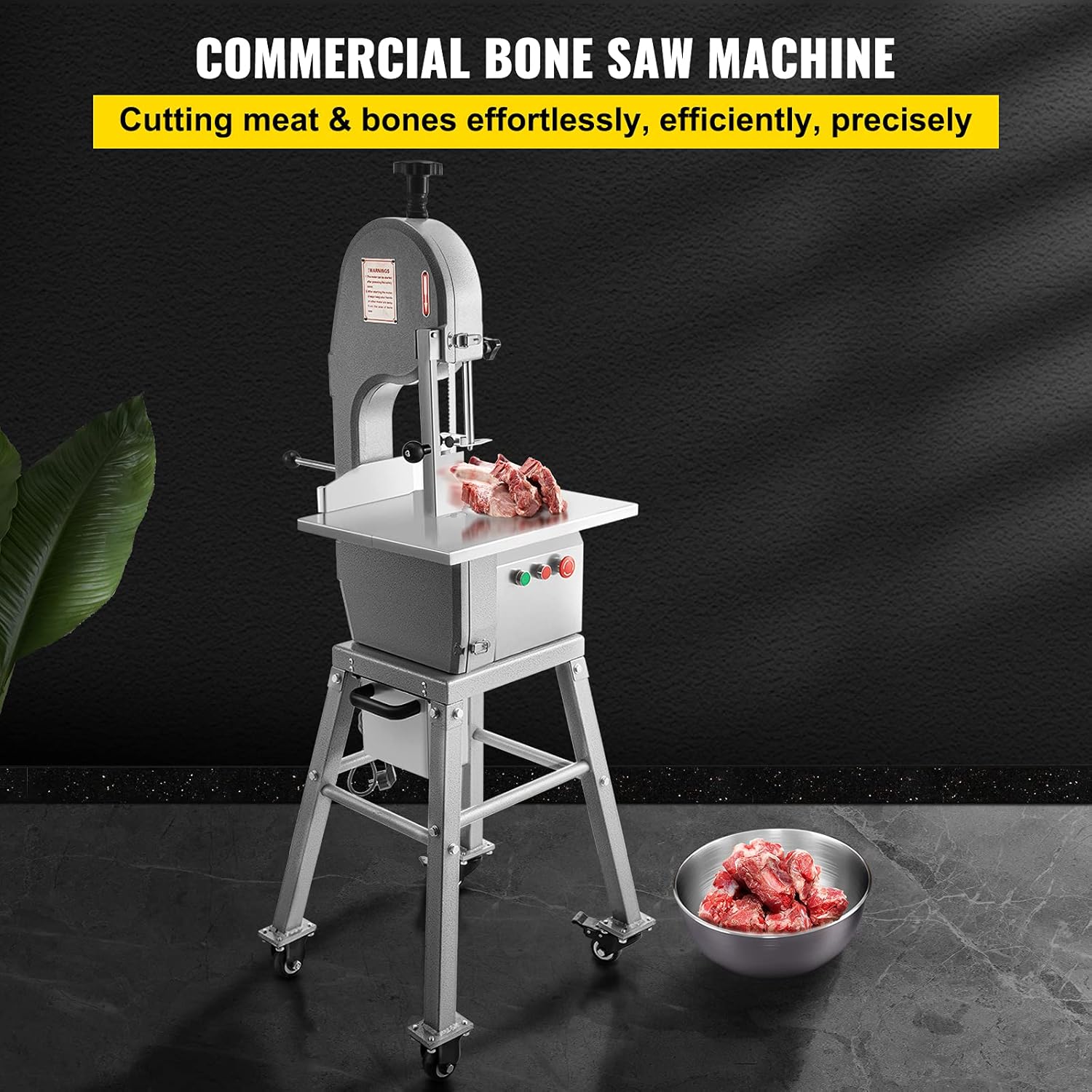 VEVOR 110V Bone Saw Machine 850W Frozen Meat Cutter 1.16HP Butcher Bandsaw Thickness Range 4-180mm Max Cutting Height 220mm Work Table 18.3x14.4inch