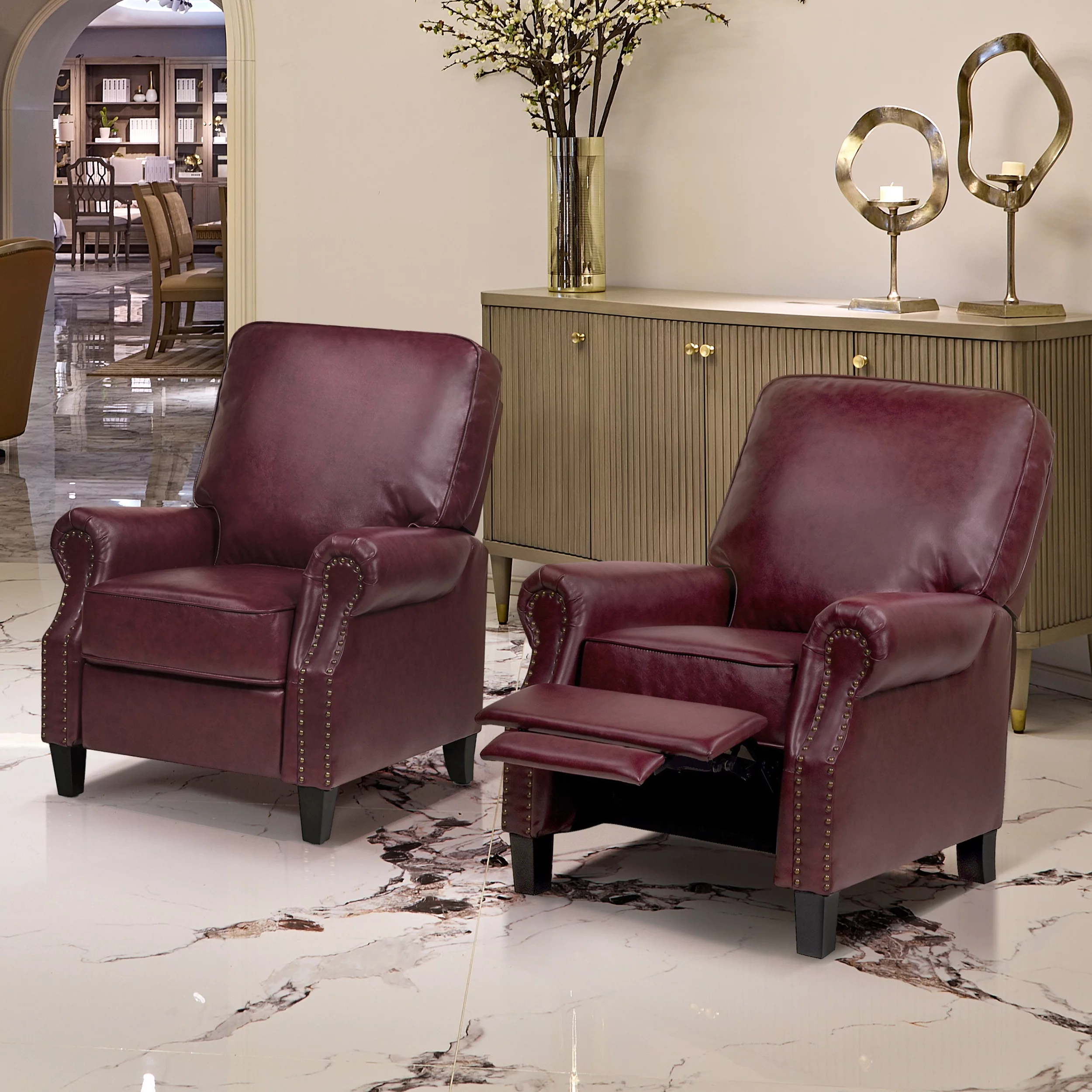 Charlie Design Auden 34" Manual Recliner Accent Chair, Heritage Red Bonded Leather