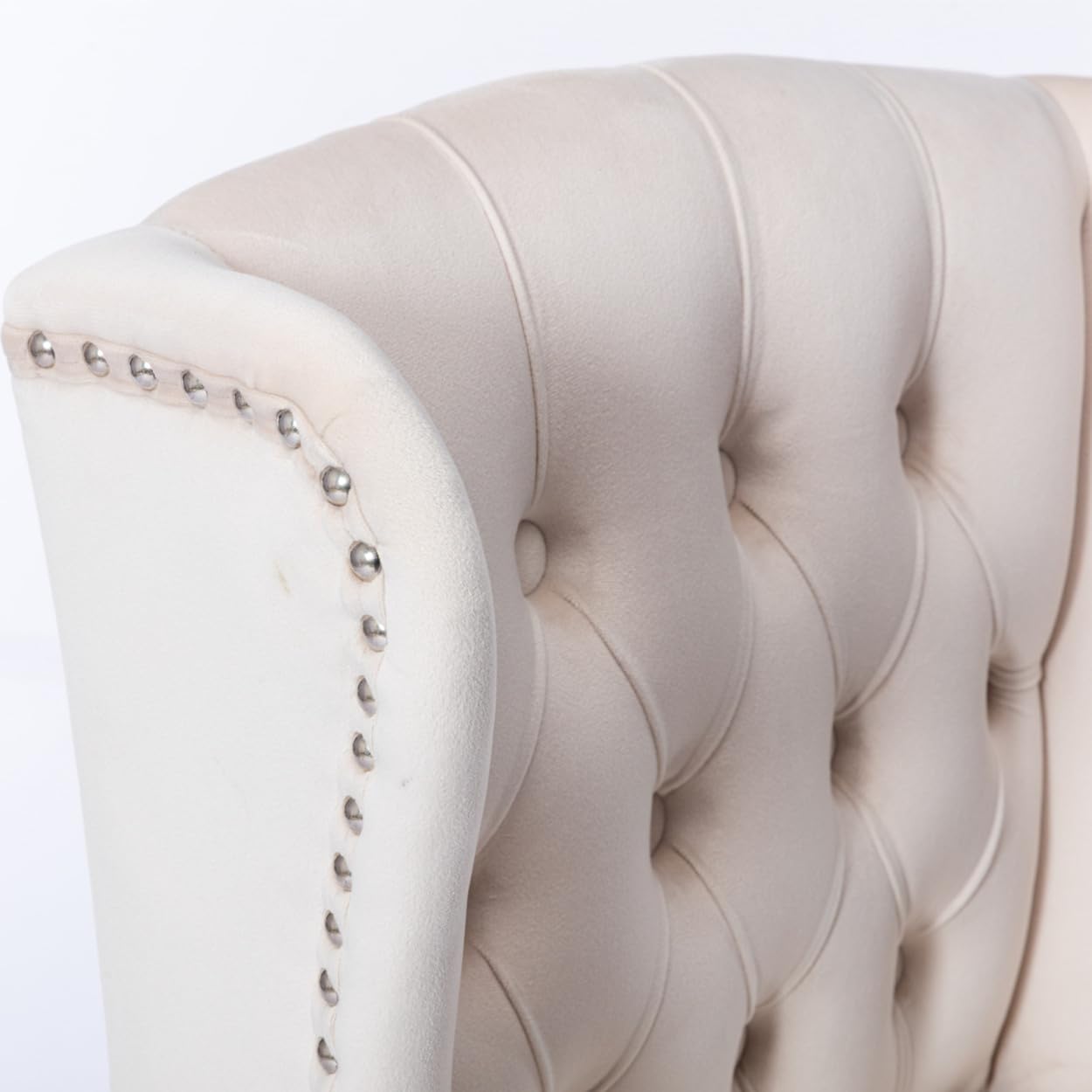 Counter Height Bar Stools, Upholstered 27" Seat Height Barstools, Wingback Breakfast Chairs with Nailhead-Trim & Tufted Back, Wood Legs